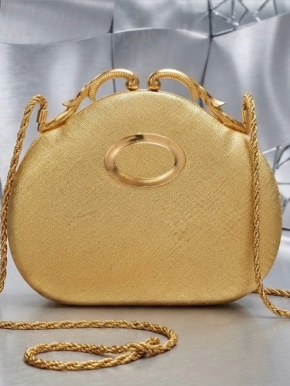 5 x 7. Vintage Gold Textured Evening Clutch - Made in Italy